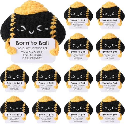 12pcs Funny Football Gifts for Team Bulk Soccer Balls with Motivational Cards Positive Handmade Mini Crochet Team Gift for Coach Women Men Coworker Birthday Christmas Party Favors