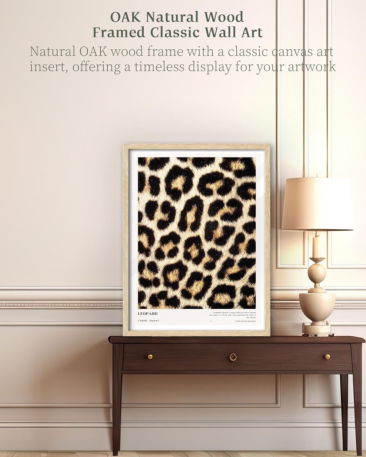 iHery Natural OAK Wood Leopard Pattern Framed Wall Art, 12x16 in Above Bed Bedroom Canvas Wall Decor, Trendy Black Rosettes Abstract Bathroom Wall Art Decor, Set of 1 Abstract Dorm Poster for Bedroom
