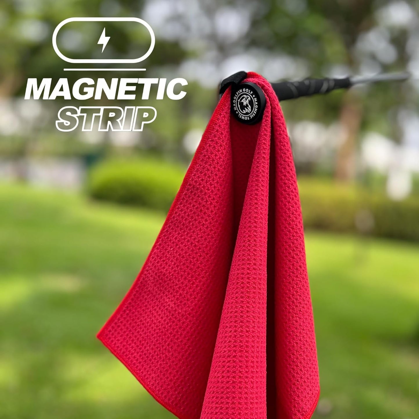 2-Pack Magnetic Golf Towel with Clip, Microfiber Waffle Design - Industrial Strength Magnet for Strong Hold to Golf Bags, Carts & Clubs - Red
