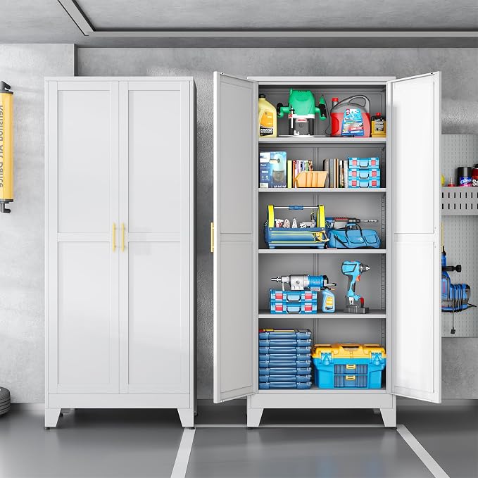White Pantry Storage Cabinet, Metal Storage Cabinet, - Image 8