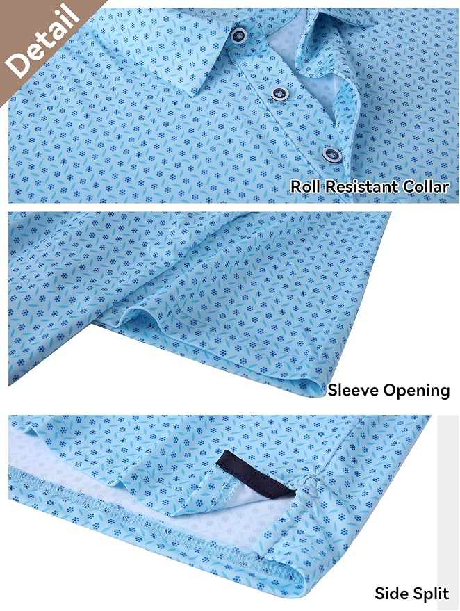 Esabel.C Golf Shirts for Men Dry Fit Performance Short Sleeve Print Moisture - Image 3