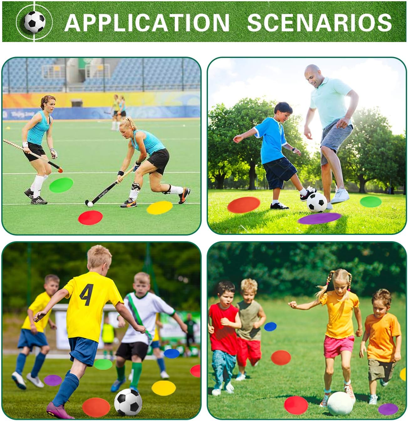 9 Inch Colored Poly Spot Marker 12 Pcs, Non-Slip Rubber Agility Markers Flat Field Cones Floor Dots for Football, Basketball Training Markers, Dance Practice and Drills with Flat Cones Points