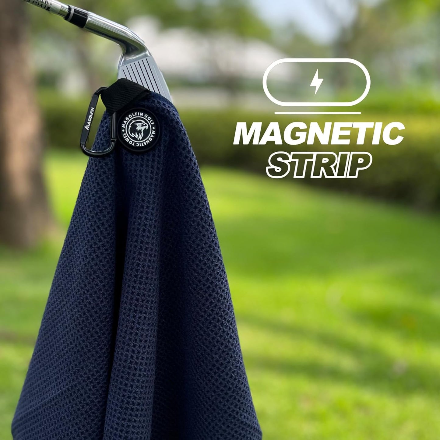 2-Pack Magnetic Golf Towel with Clip, Microfiber Waffle Design - Industrial Strength Magnet for Strong Hold to Golf Bags, Carts & Clubs - Navy Blue
