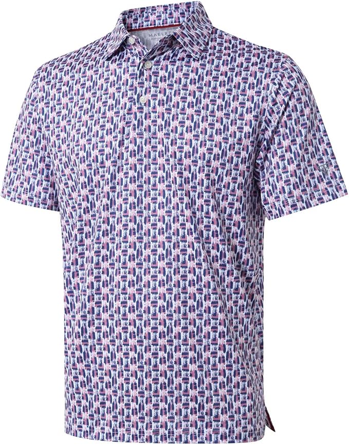 Golf Shirts for Men Dry Fit Short Sleeve Print Performance Moisture Wicking by MAELREG