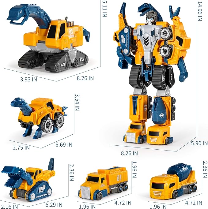 MIEBELY Toddler Robot Construction Vehicles Set – 5Pcs Transforming Robots - Image 6