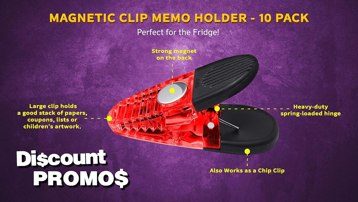 10 Magnetic Memo Holders Set - Customizable Text, Logo - Large Clip, Plastic - TRed