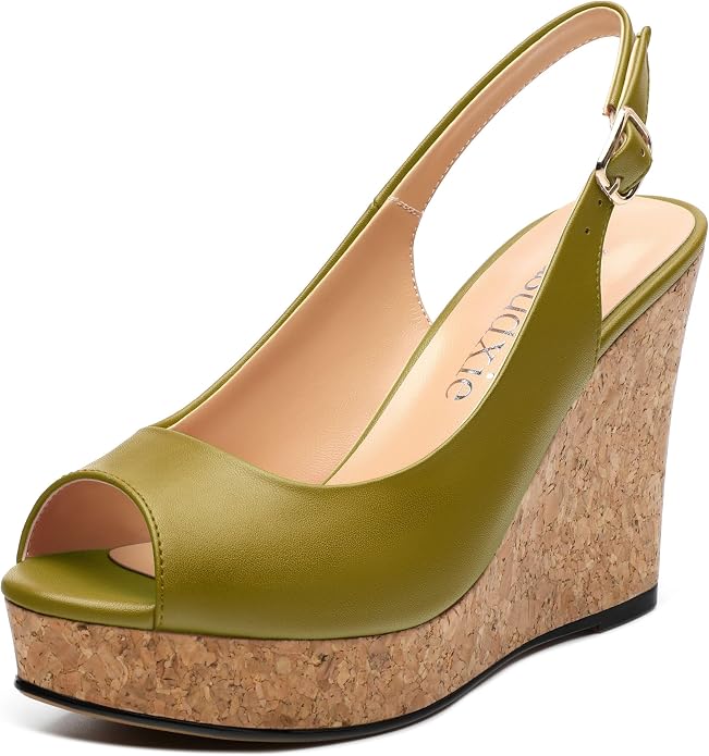 Womens Peep Toe Wedge Heels Matte Fashion Cork Slingback Pumps Platform Wedge by zasudxie