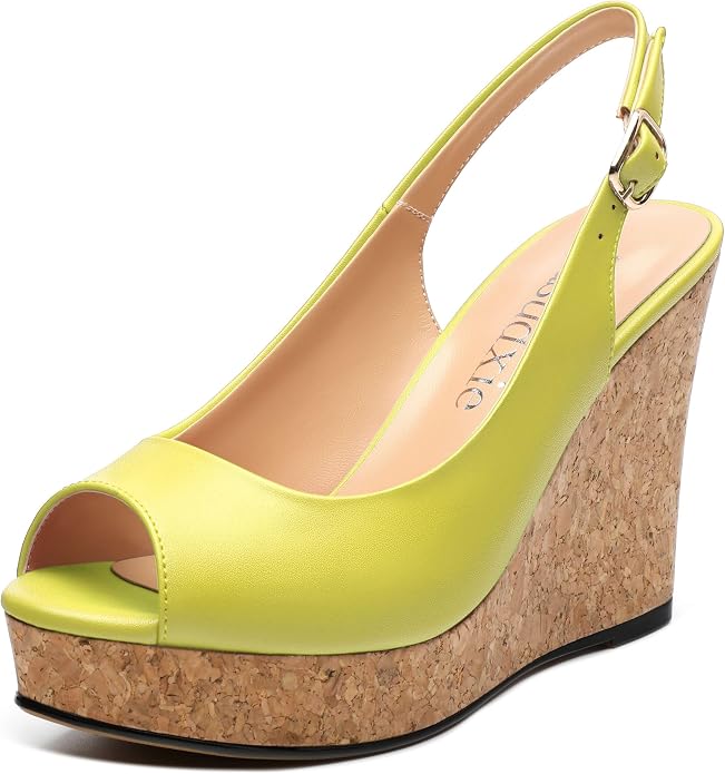 Womens Peep Toe Wedge Heels Matte Fashion Cork Slingback Pumps Platform Wedge by zasudxie