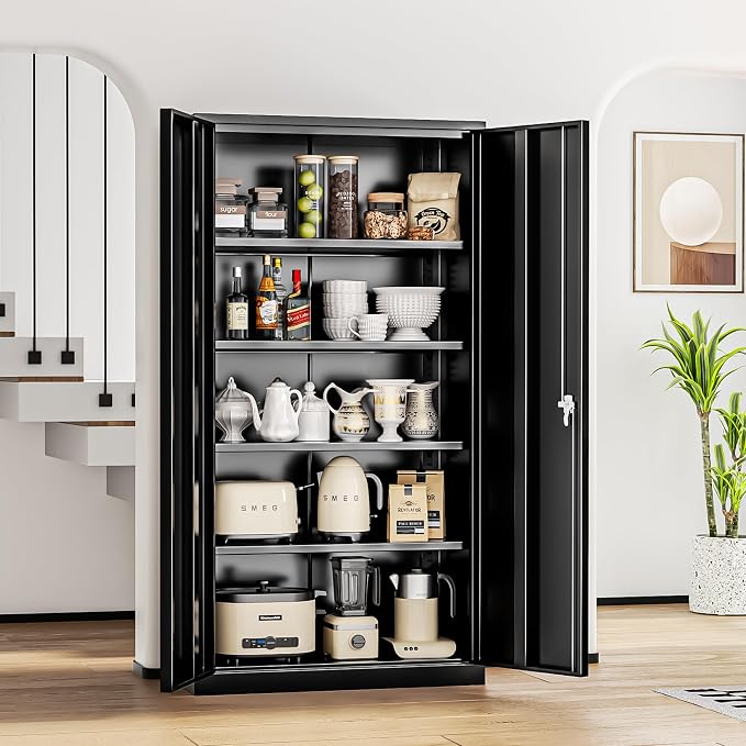 INTERGREAT Black Metal Storage Cabinet Doors, Tall Metal Cabinet Lockable Steel - Image 9