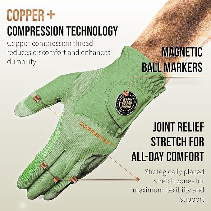 Copper Tech Golf Gloves Men Right Handed Golfer or Left Handed Golfer | Copper - Image 2