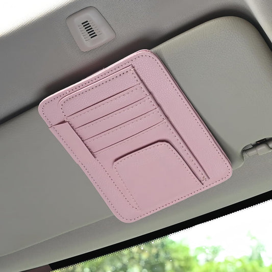 Auto Car Sun Visor Organizer, Multifunctional Auto Interior Accessories Storage Pocket Sun Visor Pouch for Card License Registration Document Pen Key Interior Accessories Pocket Organizer (Pink)
