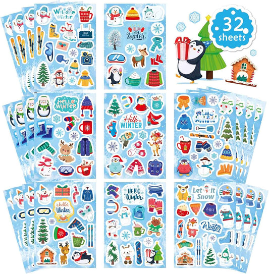 564 PCS Winter Stickers for Kids, Hello Winter Theme Stickers with Christmas Tree Snowman Snowflake Penguin, Winter Holiday Stickers for Gifts Christmas Party Favors