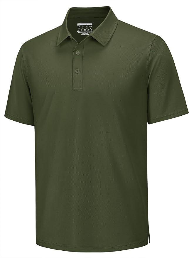 TACVASEN Mens Polo Shirts Short Sleeve Pique 3 Buttons Golf Polo Cooling by TACVASEN