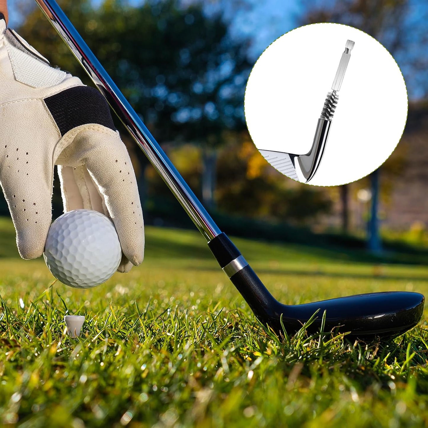 2 Pcs Golf Clubs Head Hosel Brush, Silver Shaft Ferrules Brush, Stainless Steel Bore Wire Cleaning Tool, Electric Drill Wire for Deeply Clean Debris Dust Glue