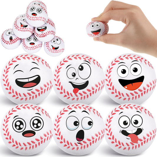 12 Pcs Mini Face Stress Balls for Boys Girls Sport Funny Face Squeeze Foam Balls for Stress and Anxiety Relief for Party Favors Birthday Gift Decoration(Baseball)