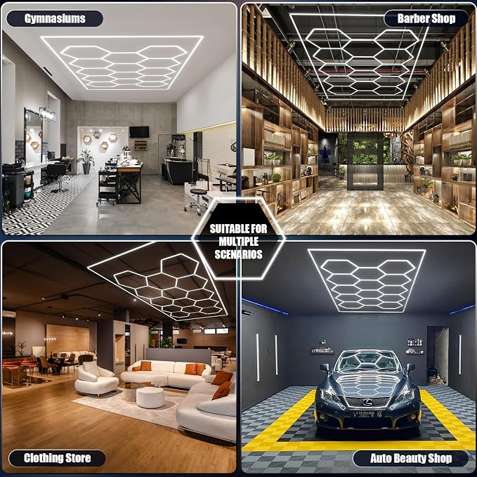 JTT Hexagon Garage Lights, 736W 73600LM LED Garage Hexagon Lights, 6500K Super - Image 9