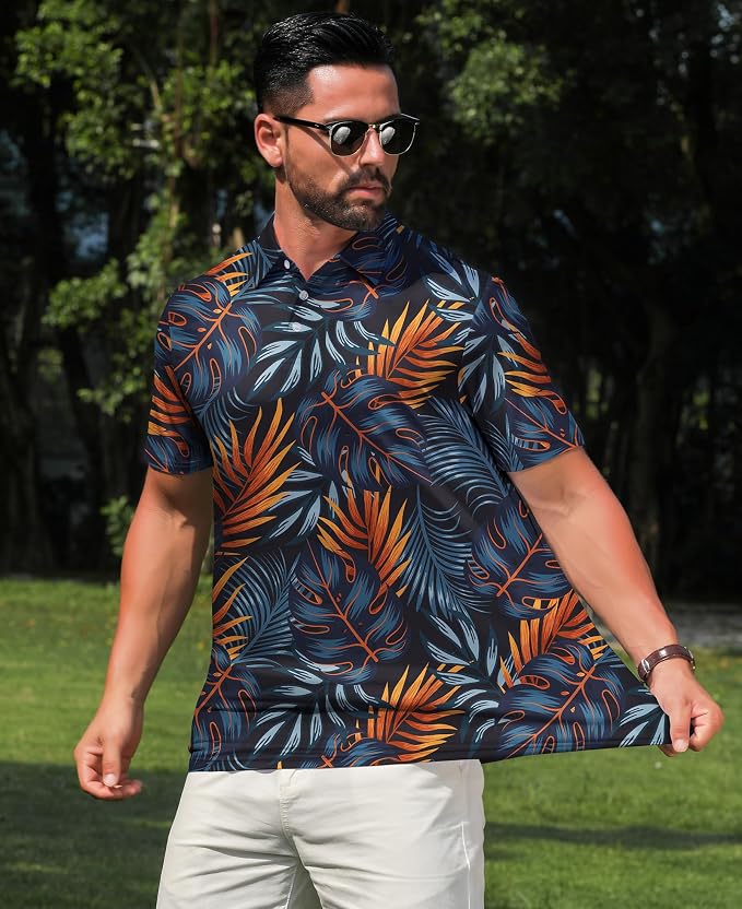 zeetoo Men's Polo Shirts Hawaiian Golf Polos Shirts Short Sleeve Performance - Image 4