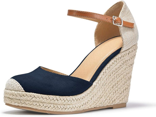 FISACE Womens Summer Espadrille Heel Platform Wedge Sandals Ankle Buckle Strap by FISACE