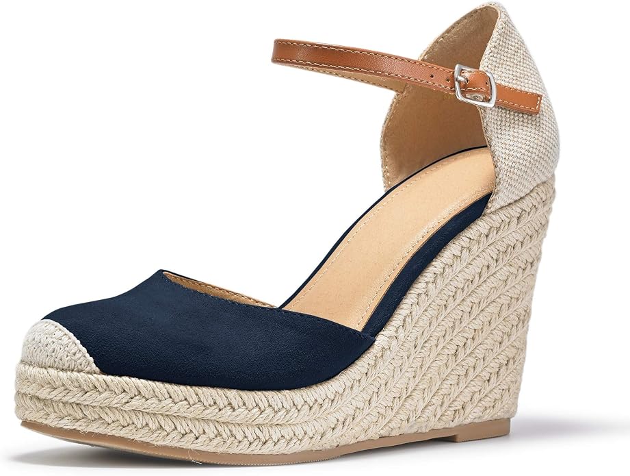 FISACE Womens Summer Espadrille Heel Platform Wedge Sandals Ankle Buckle Strap by FISACE