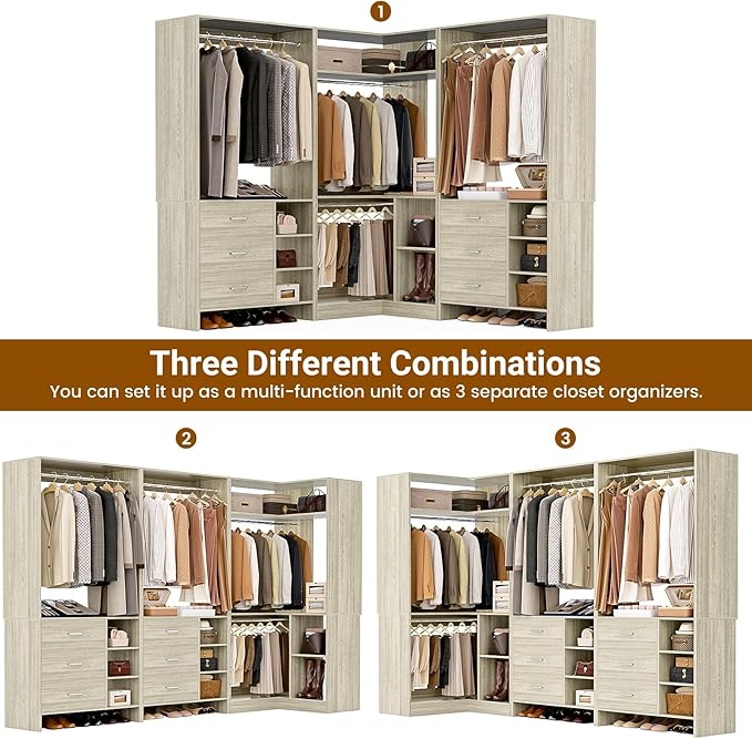 Aheaplus Closet System with 6 Drawers, 4 Hanging Rods & Corner Tower, Corner - Image 3