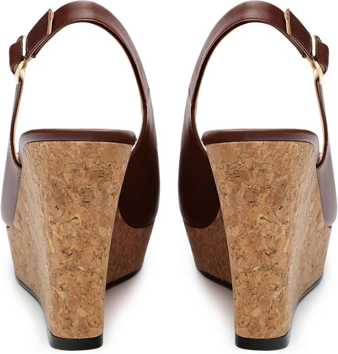 Womens Peep Toe Wedge Heels Matte Fashion Cork Slingback Pumps Platform Wedge - Image 4