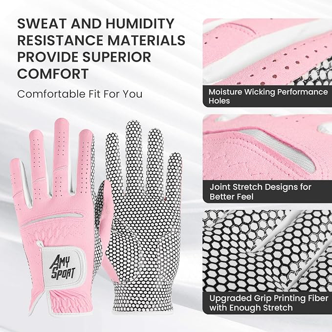 Amy Sport Golf Gloves Women's Upgrade Rain Grip Left Hand Weathersof Value 2 - Image 2
