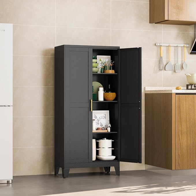 Black Metal Storage Cabinet, Kitchen Pantry Storage Cabinet - Image 9