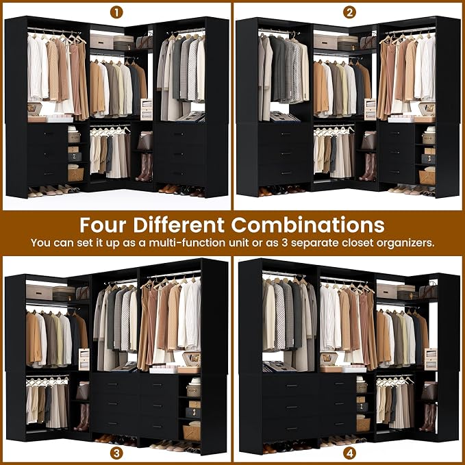 Aheaplus Closet System with 6 Drawers, 4 Hanging Rods & Corner Tower, Corner - Image 3
