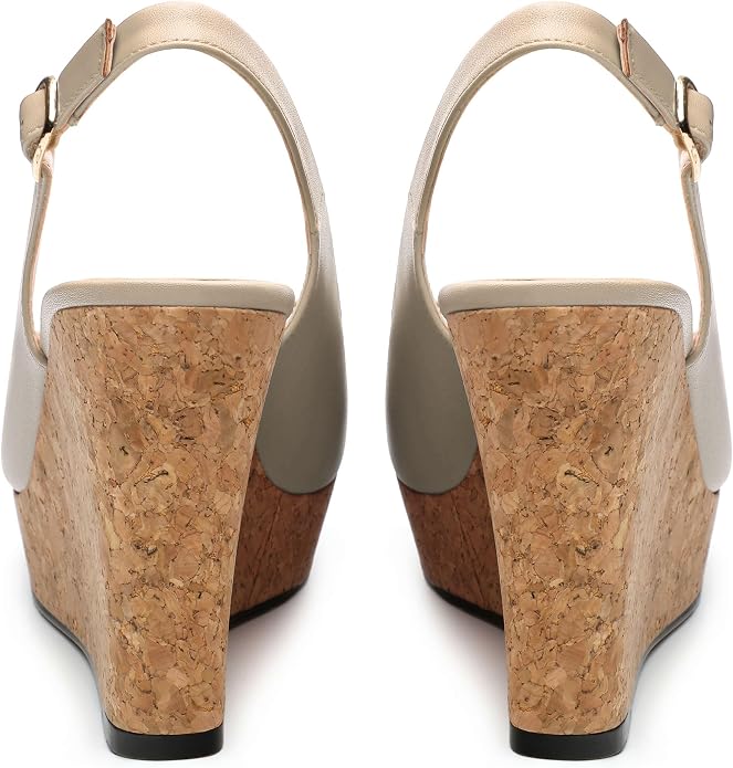 Womens Peep Toe Wedge Heels Matte Fashion Cork Slingback Pumps Platform Wedge - Image 4