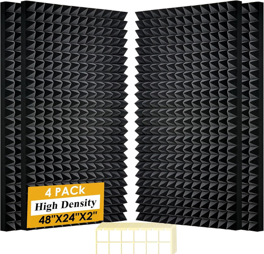 4 Pack Black Acoustic Foam Panels,48x24x2 Inch Sound Proof,High Density Soundproof Wall Panels,Fireproof Cancelling Foam Studio (Black, 4 PCS)