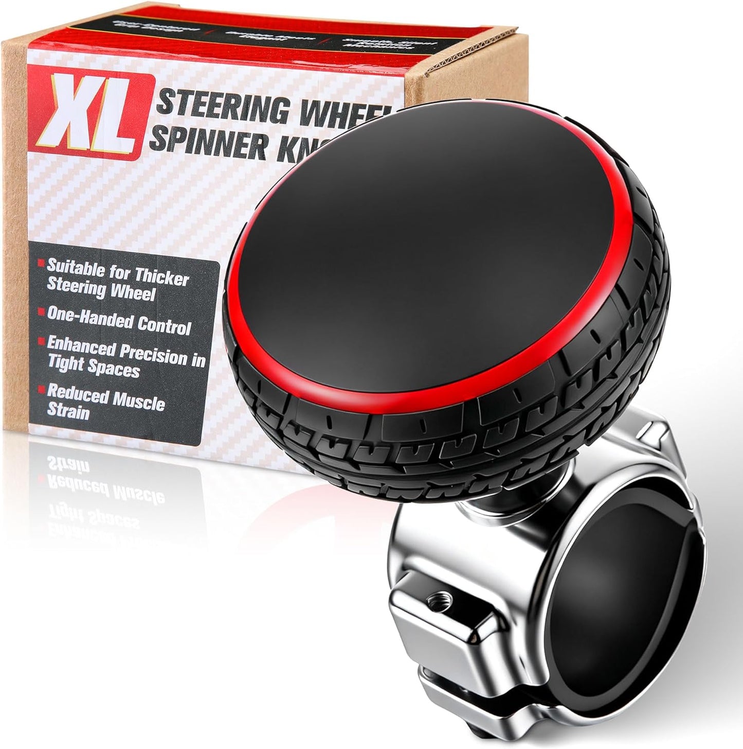 1 Pack Large Steering Wheel Knob Spinners, Vehicle Steering Wheel Spinner Ball Durable Suicide Knob for Car, SUV, Trucks, Tractors, Boat etc (Red)