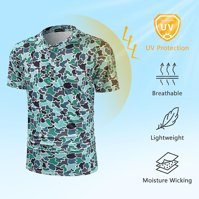 TAPULCO Mens Collarless Golf Shirts Short Sleeve Dry Fit Stretch Casual - Image 2