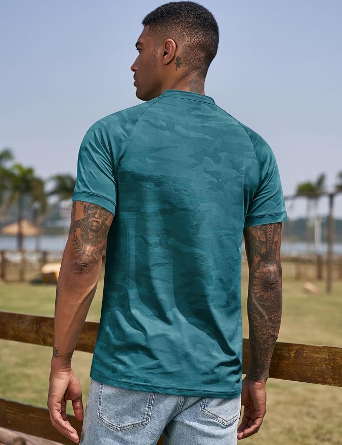 TAPULCO Mens Collarless Golf Shirts Short Sleeve Dry Fit Stretch Casual - Image 4