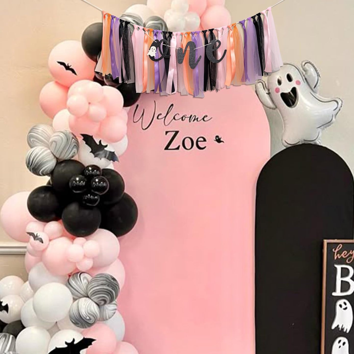 Halloween Spooky One High Chair Banner - Little Ghost Baby 1st Birthday Party Decoration Supplies, Halloween Themed Spooky Garland, Boo Ghost Sign Birthday Party Backdrop Decoration Banner