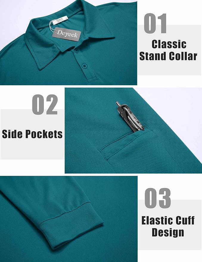 Deyeek Men's Polo Shirts Long Sleeve Golf Polo Shirts - Image 3