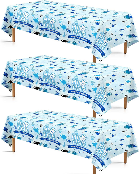 3Pcs Hi Five Party Tablecloth High Five Birthday Plastic Table Cover Waterproof Officially a Handful 5th Birthday Disposable Table Cloth for Boys Girls 5th Years Old Party Decorations, 54 x 108 Inch