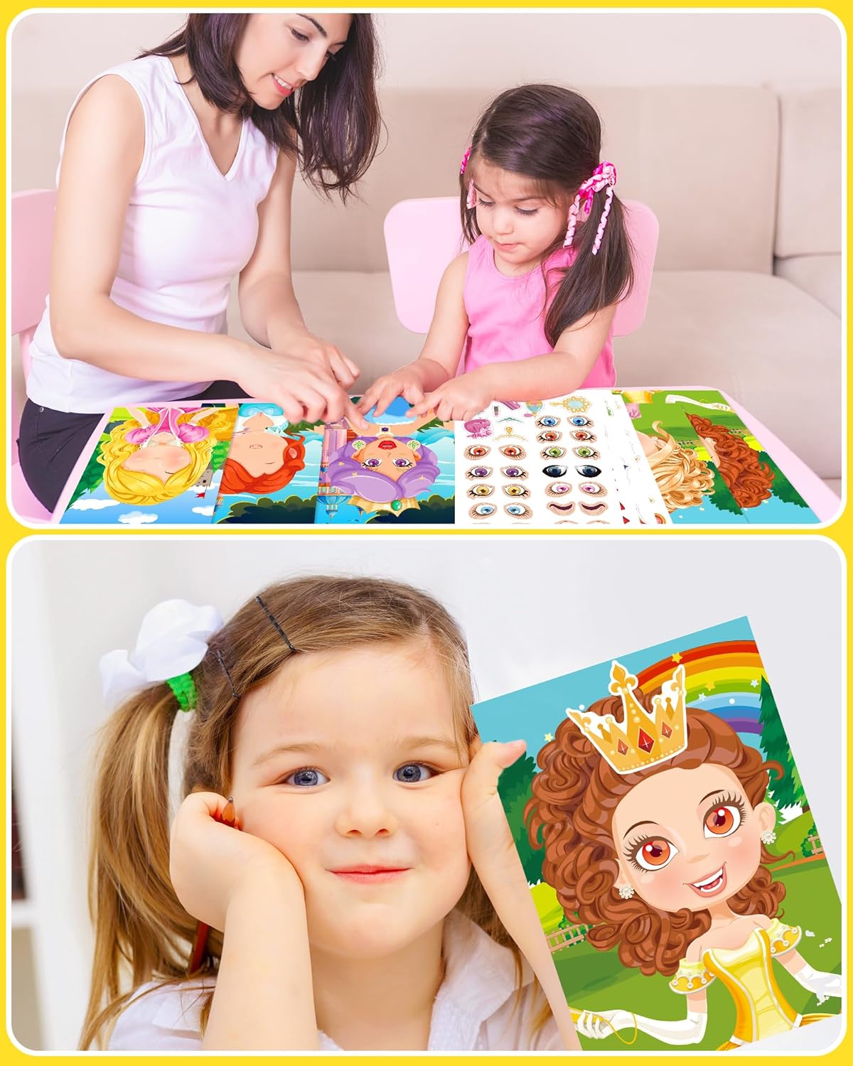 24 Pcs Make Your Own Princess Sticker Sheet, Princess Party Favors Face Stickers for Kids Girls Toddlers Crafts Activities Bags Birthday Party Favors Valentines Day Gifts for Kids Classroom
