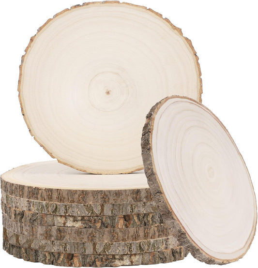 8 Pcs Large Unfinished Wood Slices, 7-8 Inches Wood Slabs for Centerpieces Natural Wooden Circle, DIY Wood Centerpieces for Tables Wedding Party Door Sign Decor