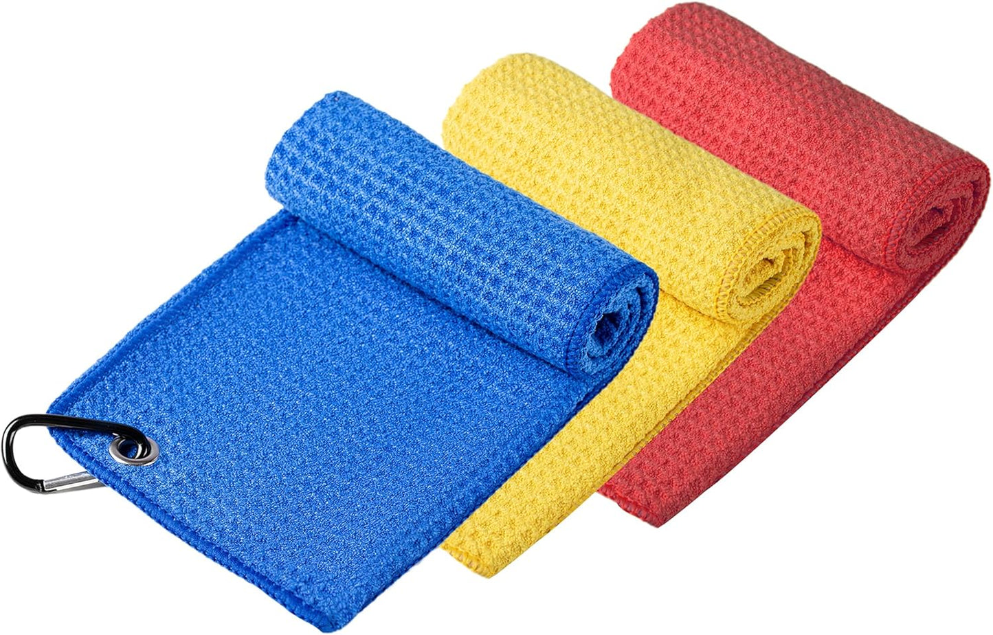 Handy Picks Microfiber Golf Towel (16" X 16") with Carabiner Clip, Waffle Pattern Golf Towel Hook and Loop Fastener - The Convenient Golf Cleaning Towel