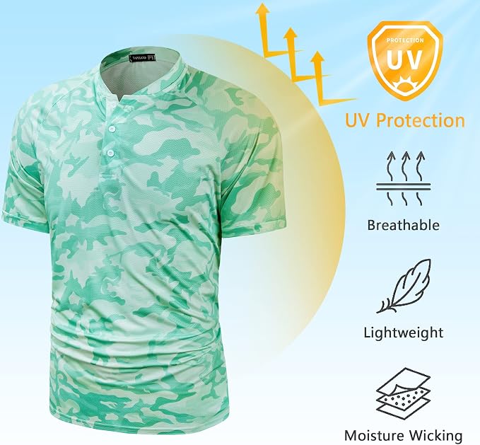 TAPULCO Mens Collarless Golf Shirts Short Sleeve Dry Fit Stretch Casual - Image 2