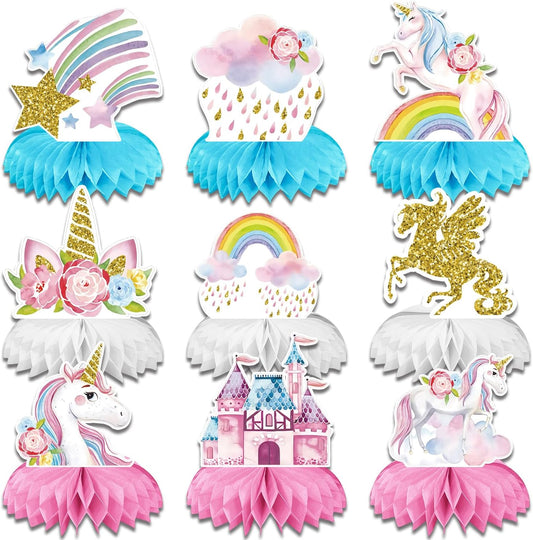 9Pcs Unicorn Birthday Decorations Honeycomb Centerpiece for Baby Shower Gender Reveal Table Supplies Unicorn Birthday Party Decorations