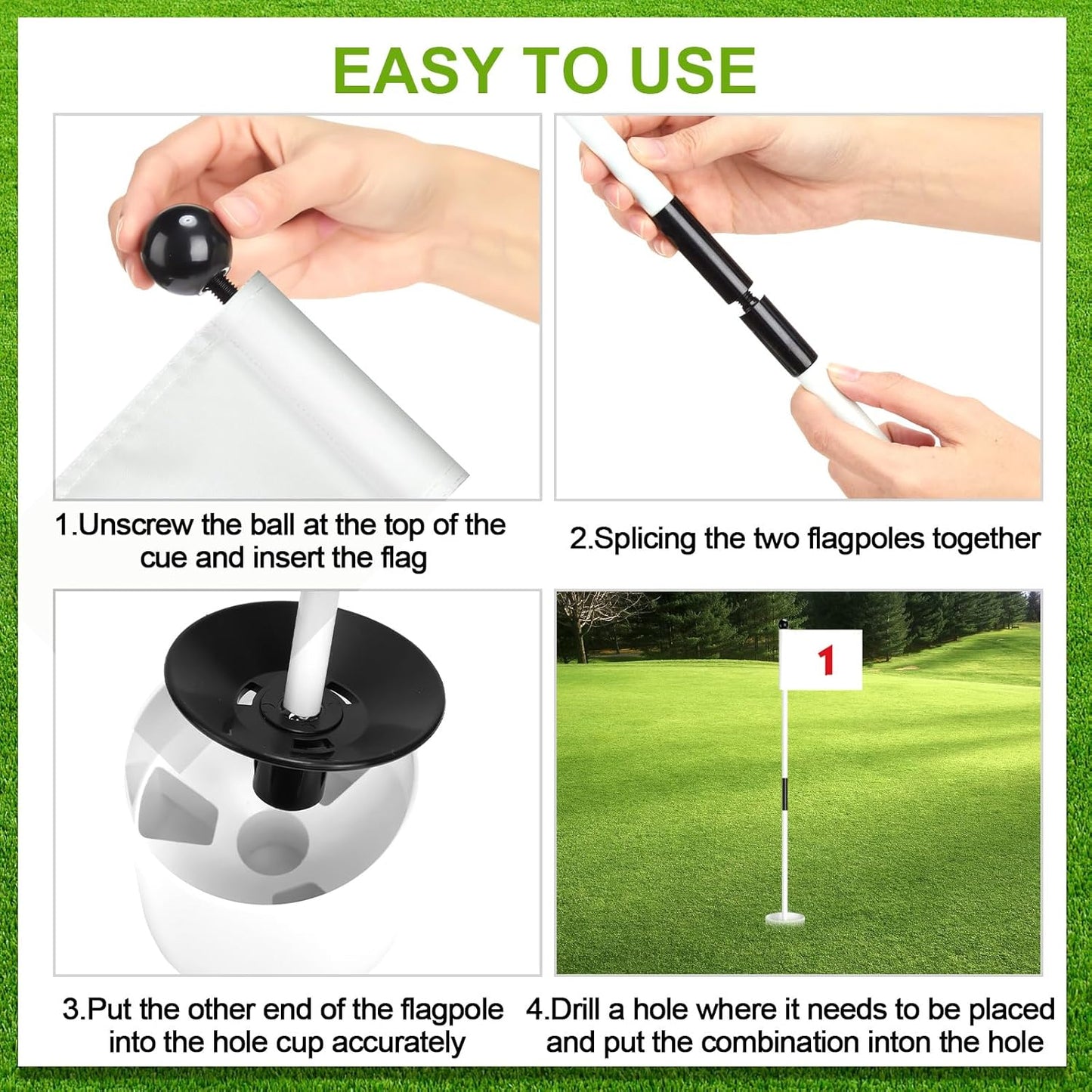 Hungdao 3 Set Golf Flagstick Mini 3 ft Golf Pin Flag Hole Cup Set Practice Putting Green Pro Detachable Numbered Nylon Flags Portable 2-section Design for Yard Garden Driving Range Gifts Idea