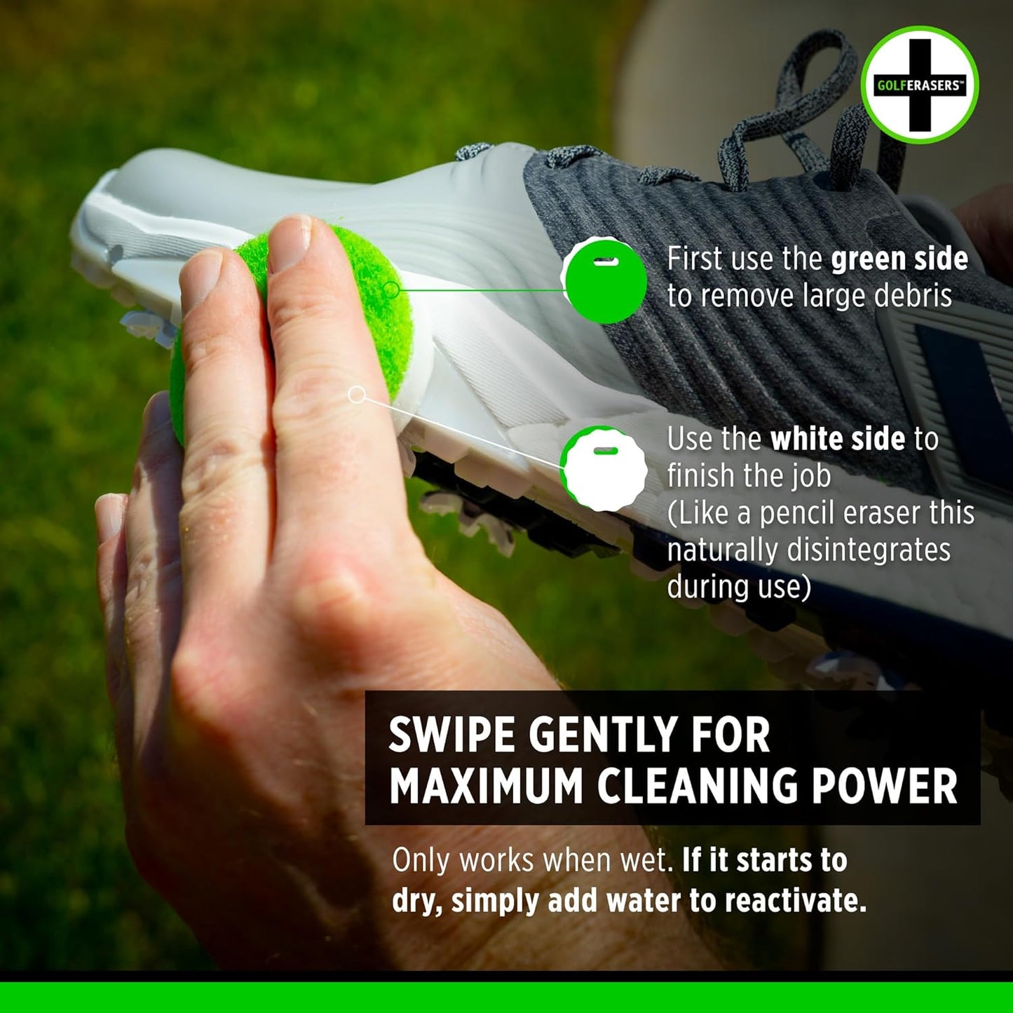 Instant Golf Eraser, Premium Dual-Sided Sponge for Cleaning Clubs, Shoes & Golf Balls - Golf Club Cleaner, Golf Ball Cleaner, Golf Club Groove Cleaner, 12 Pack Refill, Bag Tether NOT Included