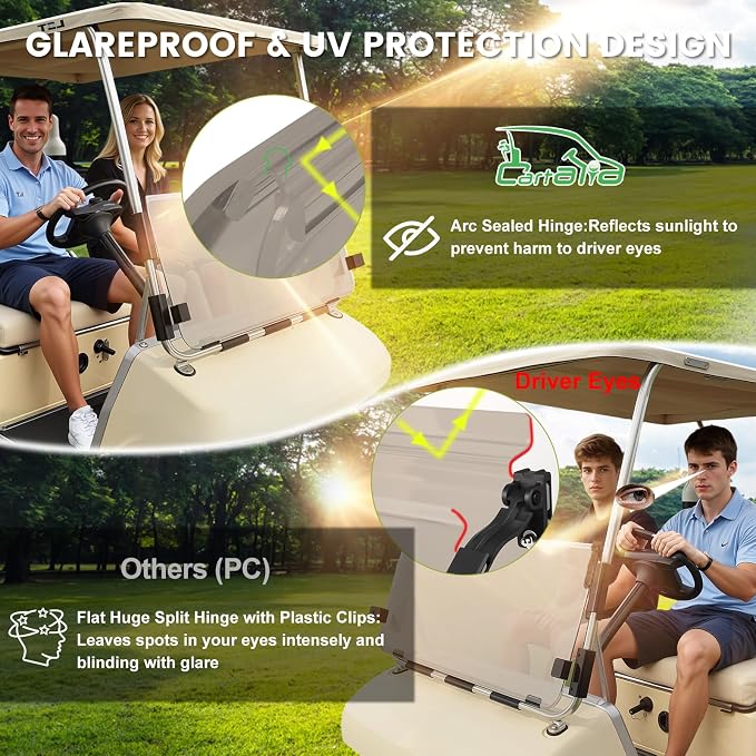 Golf Cart Foldable Windshield 3/16" Only Fits 1982-2000 Club Car DS 1"×1" - Image 6