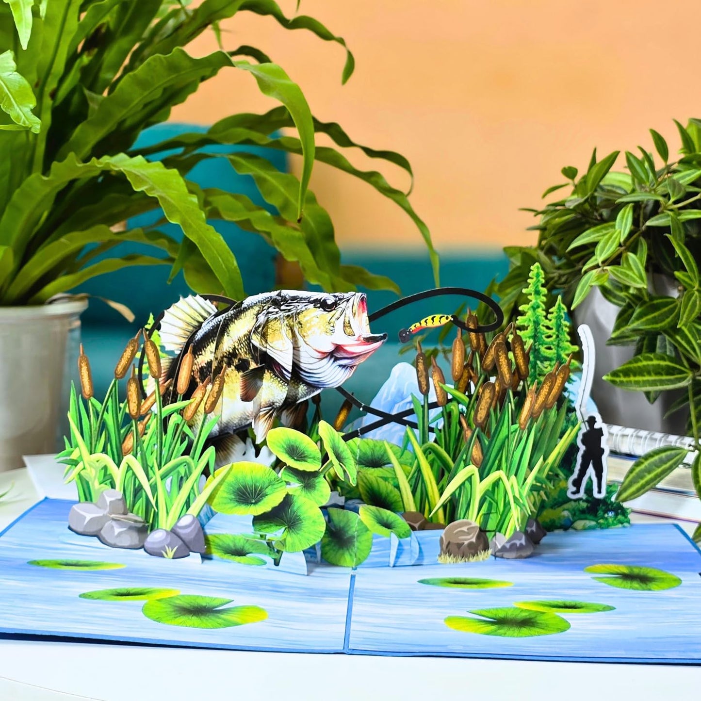 HEARTAGS- Pop Up Birthday Card for Men, Fishing Birthday Card For Dad, Husband, Brother, Son, Grandpa, 3D Fishing Popup Greeting Cards, Size 6x8 inches Includes Message Note and Envelop