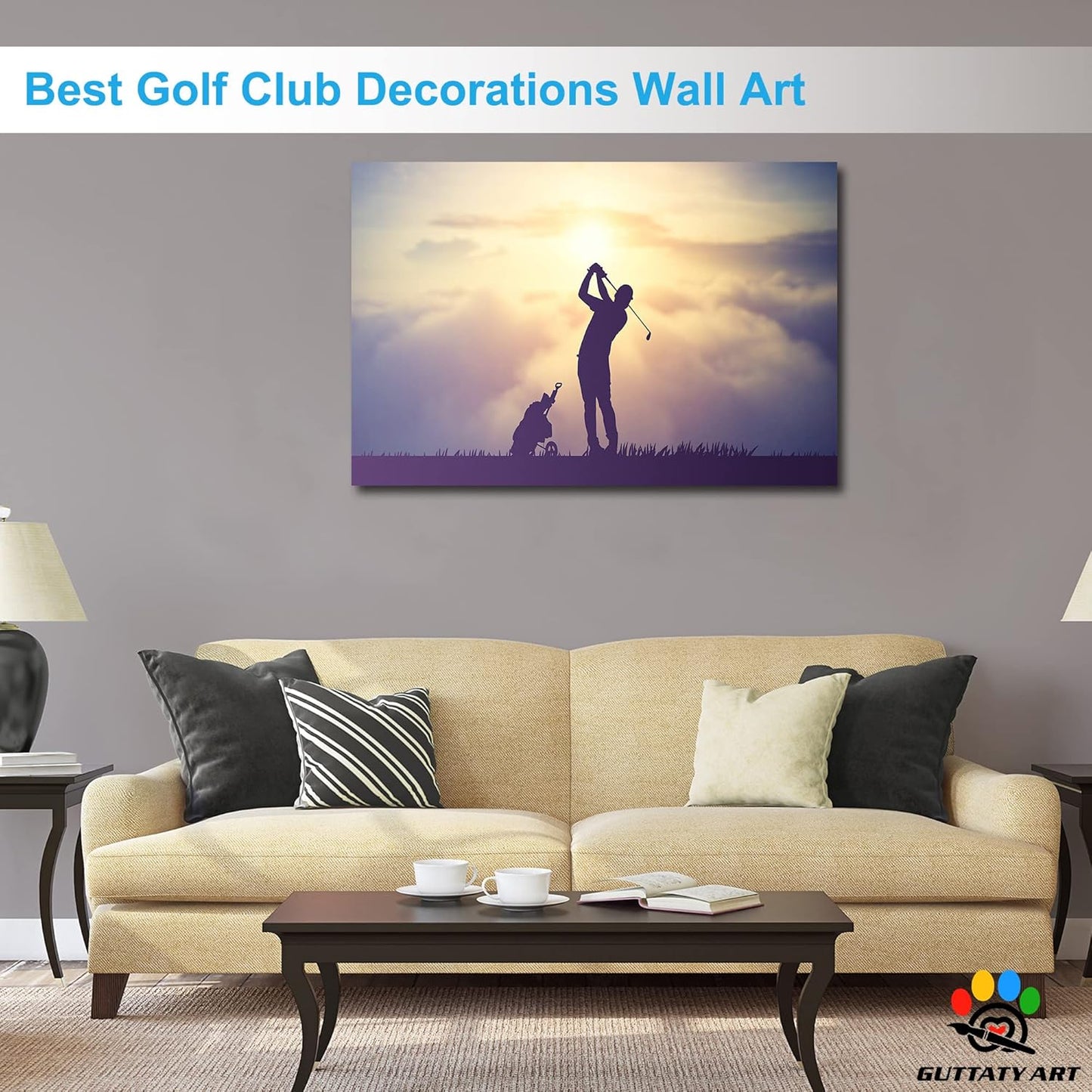 GUTTATY Golf Wall Art, Golf Pictures Posters Canvas Print Wall Decor for Golfer's Man Cave Home Ofice Ready to Hang (32x48 Inches)