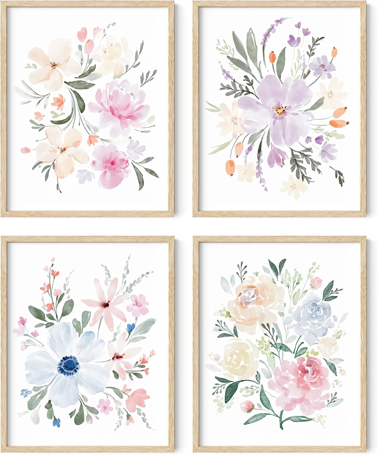 HAUS AND HUES Botanical Prints - Set of 4 Flower Poster, Pictures Wall Decor, Floral Prints, Pictures, Flowers Posters, (Unframed, 11x14) Bouquet Flower