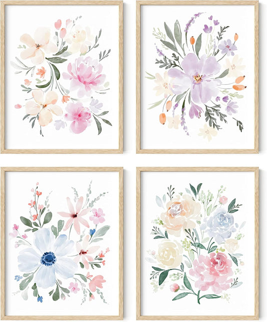 HAUS AND HUES Botanical Prints - Set of 4 Flower Poster, Pictures Wall Decor, Floral Prints, Pictures, Flowers Posters, (Unframed, 11x14) Bouquet Flower