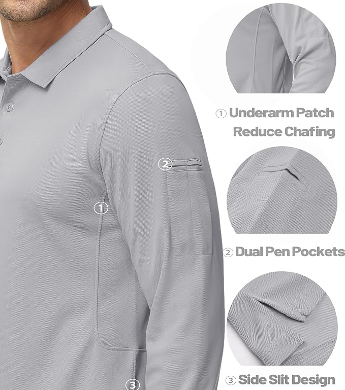MAGCOMSEN Men's Polo Shirts 3 Button Quick Dry Performance Long Sleeve Tactical - Image 4