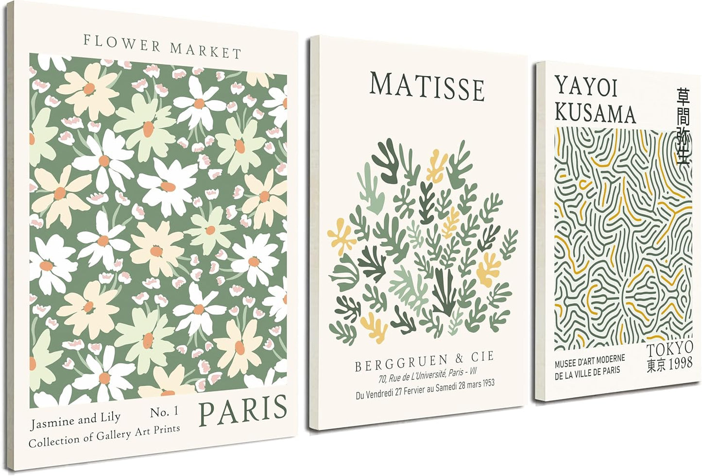 Induslyfe Framed Green Wall Art Canvas Decor Set of 3, Matisse Wall Art Framed Prints Posters Mid Century Modern Art, Aesthetic Floral Botanical wall art for bedroom, living room bathroom 12x16